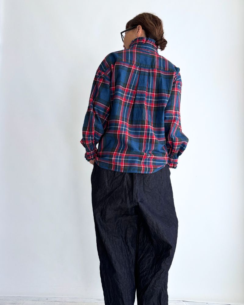 インディゴタータン フリルブラウス Blue