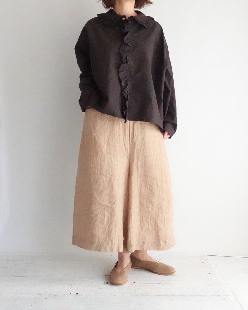 カラー＆フロントフリルブラウス Brown