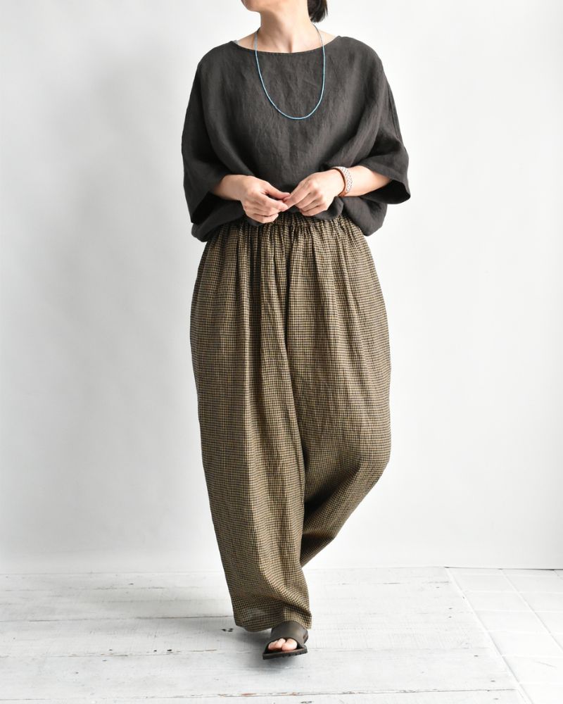 ワイドコクーン ギャザーパンツ Camel/Black