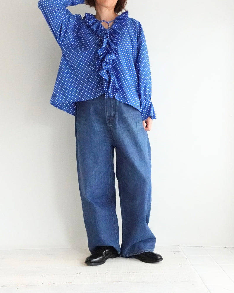 ドットフリルブラウス Blue