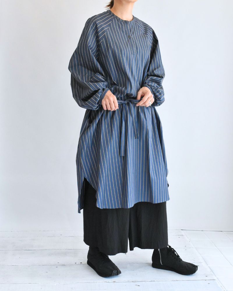 バルーンスリーブ ミディワンピース NavyStripe