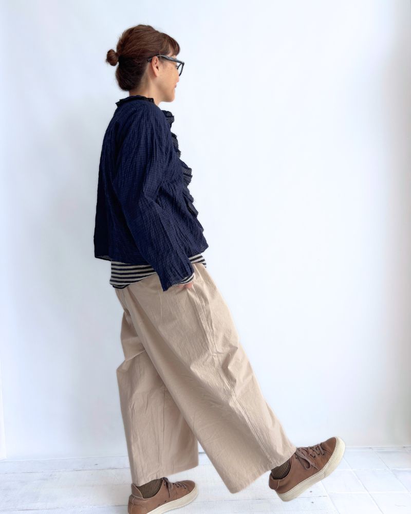 チェックフリルトリムブラウス NavyCheck