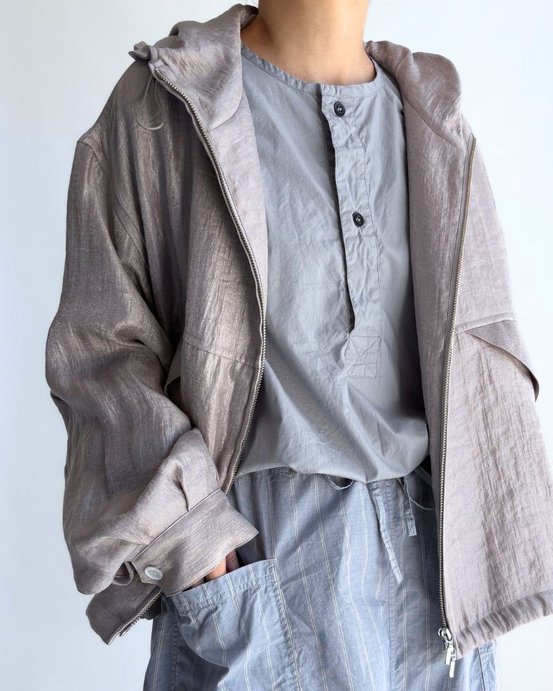 60s COTTON POPLIN OVERDYE HENRY NECK SHIRT Blue