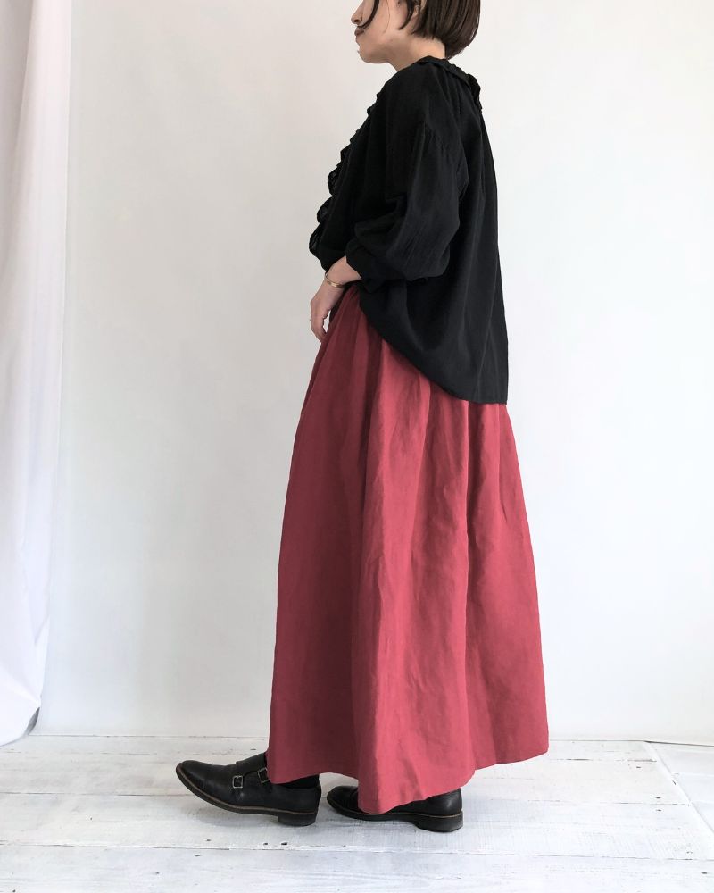 カラーリネン スカート Red