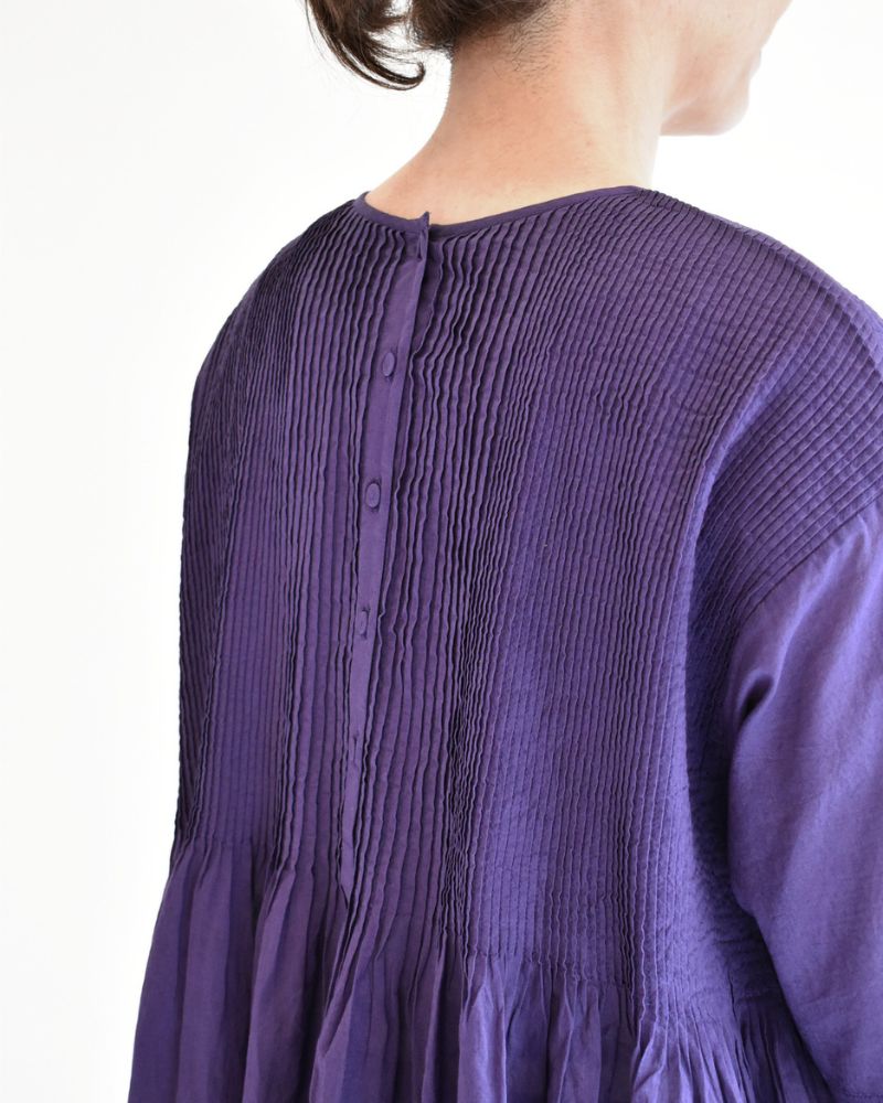 CREW-NECK PULLOVER HALF/SLEEVE SHIRT WITH MINI PINTUCK Purple