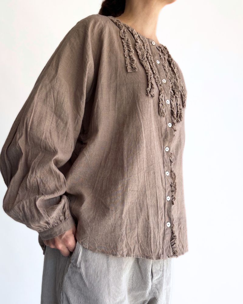 コットンリネン フリルブラウス FluxBeige
