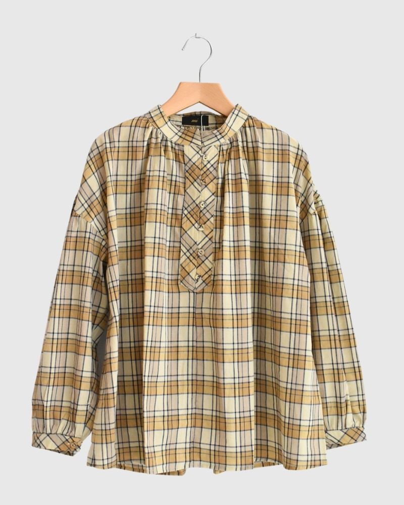 チェックヘンリーシャツ Beige/NavyCheck