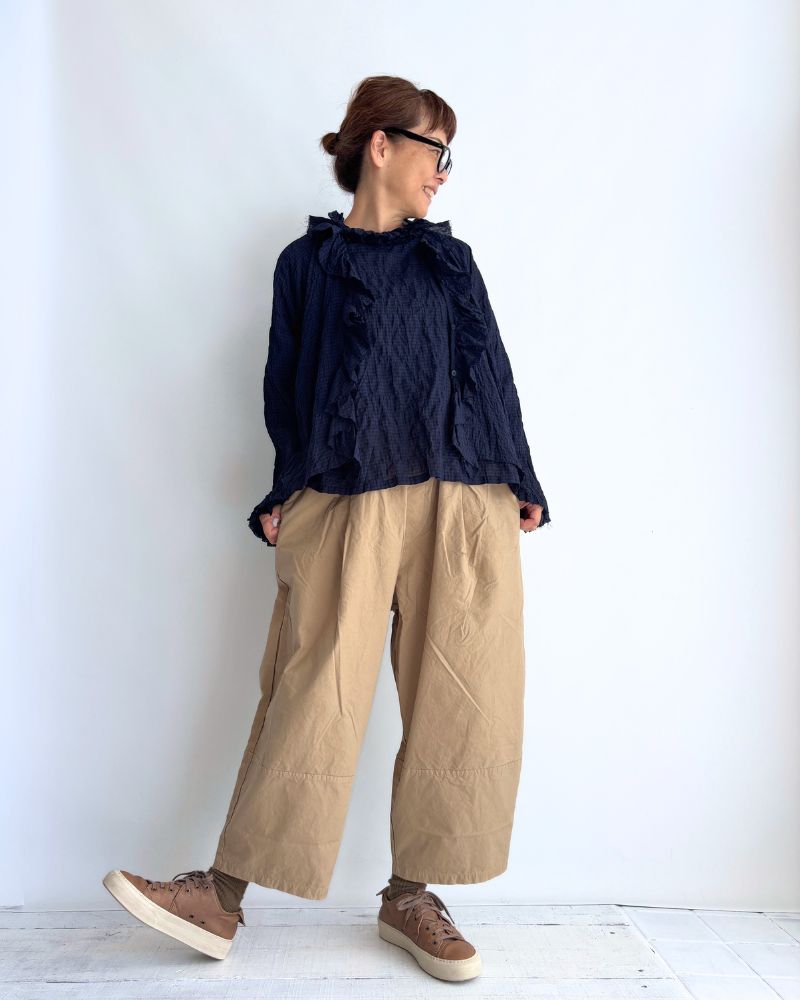 チェックネックフリル ボックスプルオーバー NavyCheck