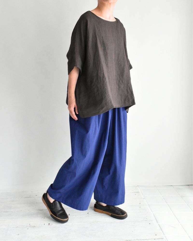 ボートネックワイドブラウス（LINEN） Brown