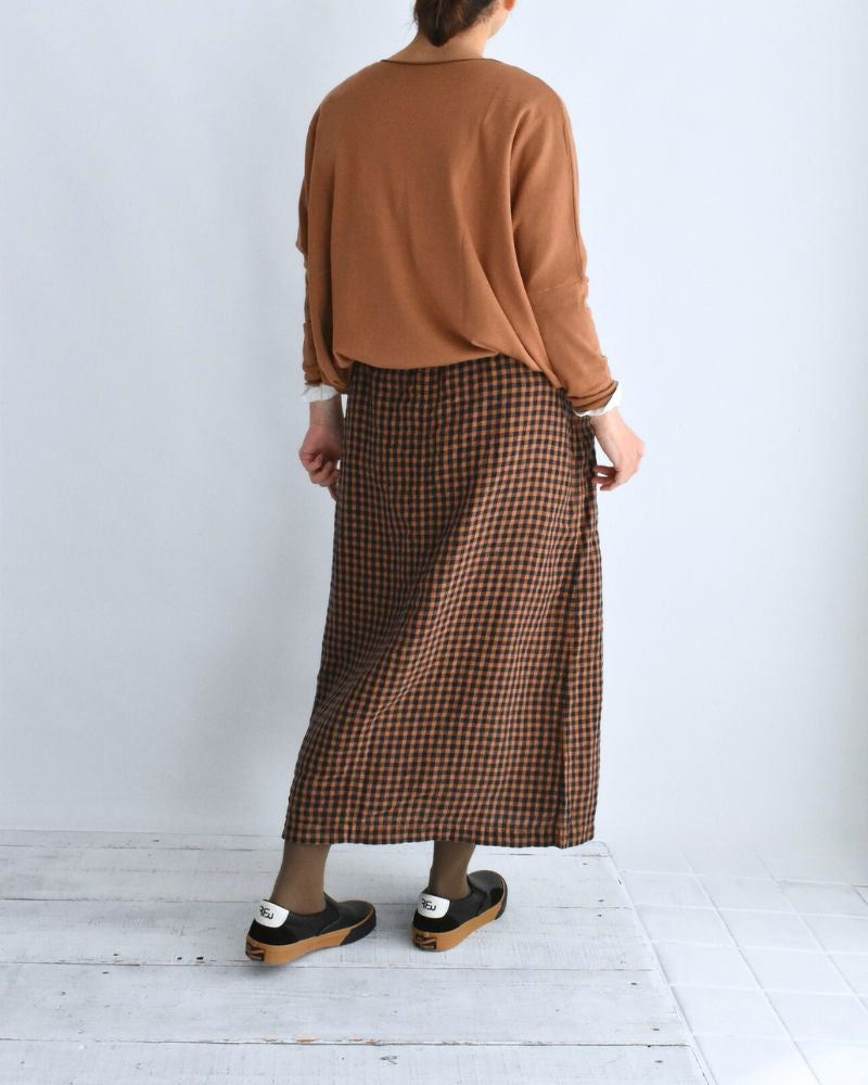 LINEN CHECK OVERDYE EASY SKIRT Cinnamon