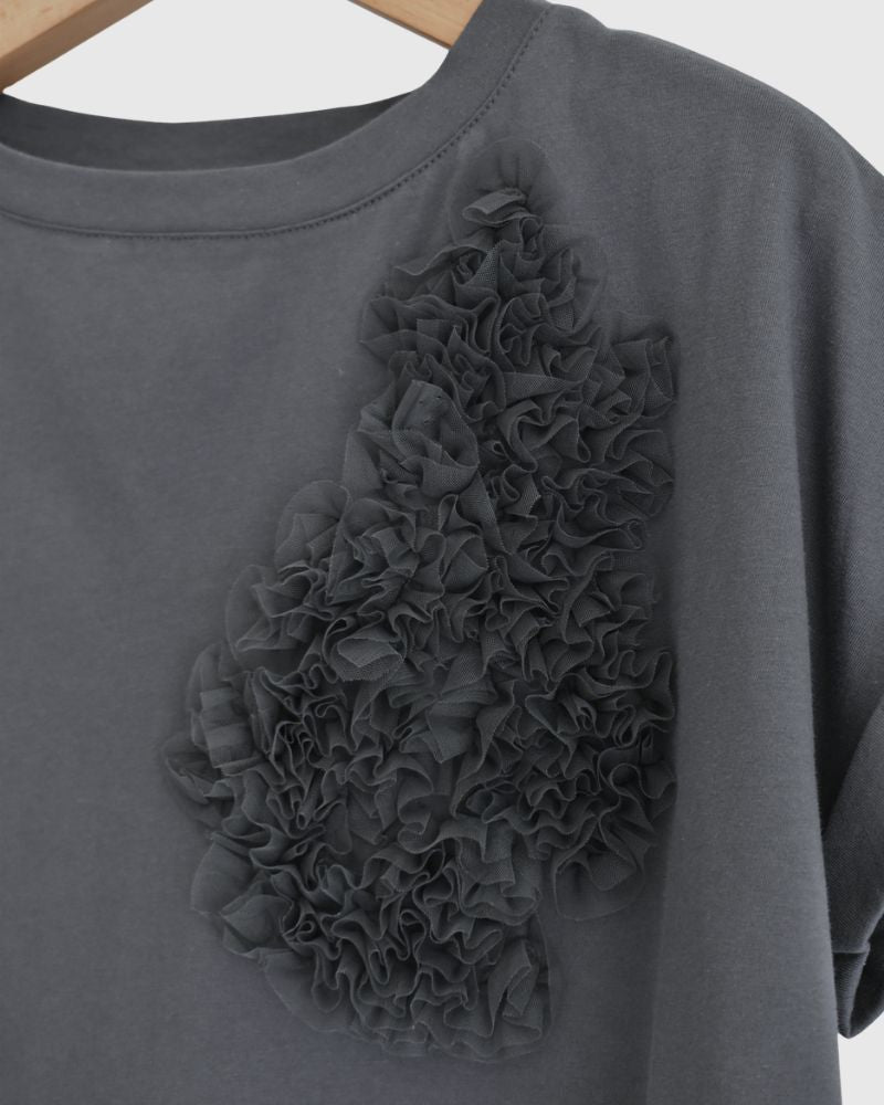 チュール刺繍デザインコットンジャージープルオーバー 'NATTI' Charcoal
