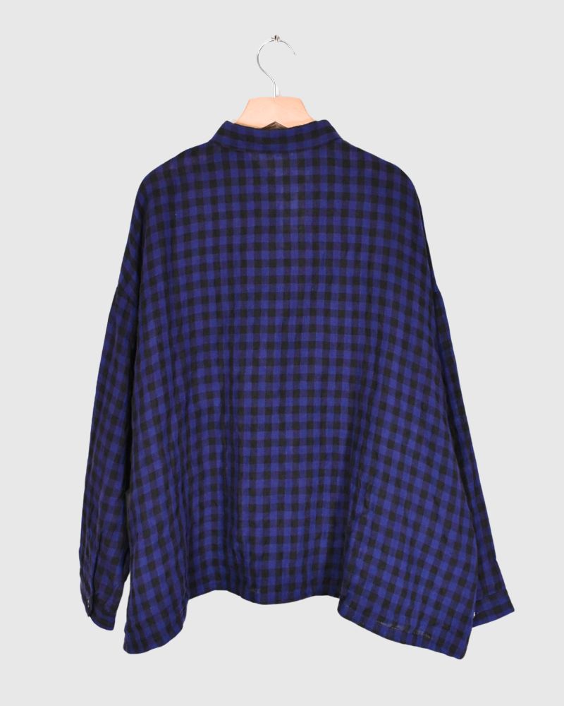 LINEN GINGHAM CHECK SHIRT Navy