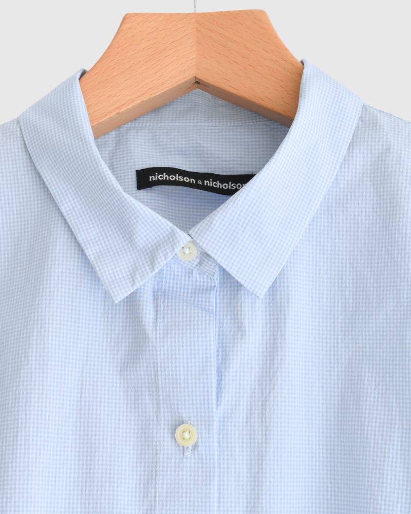 TENDER-W バックギャザーフレンチスリーブブラウス SaxCheck