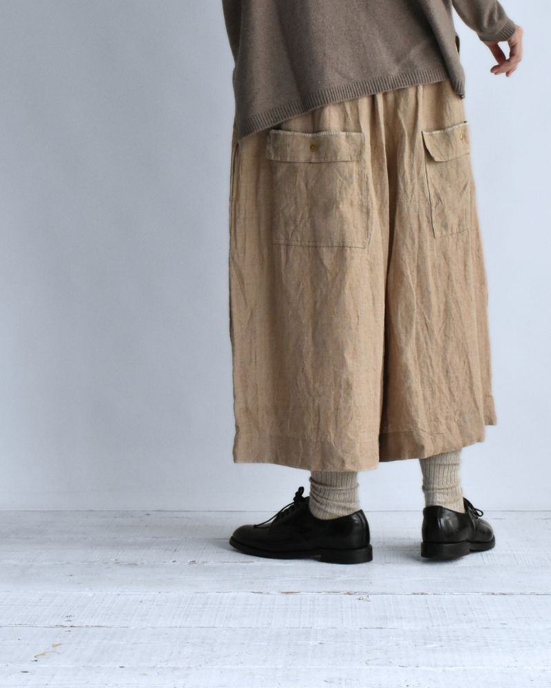 手織り40リネン キュロットパンツ Beige
