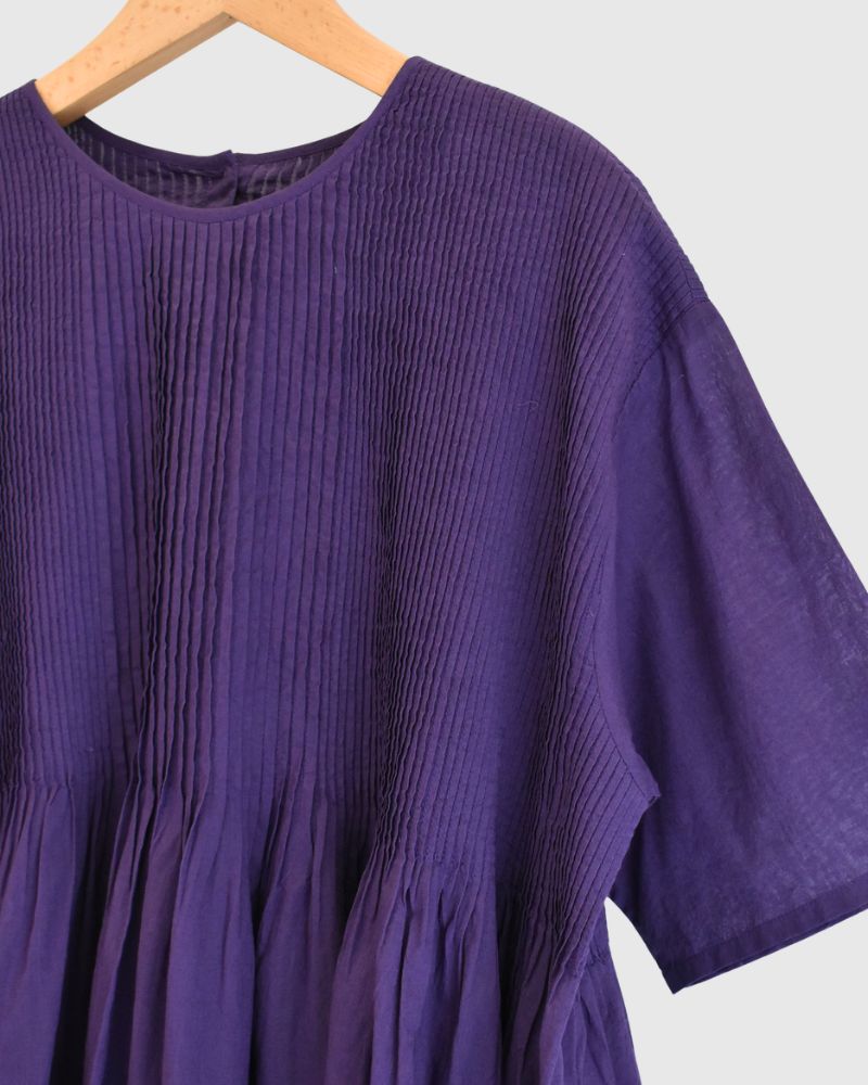 CREW-NECK PULLOVER HALF/SLEEVE SHIRT WITH MINI PINTUCK Purple