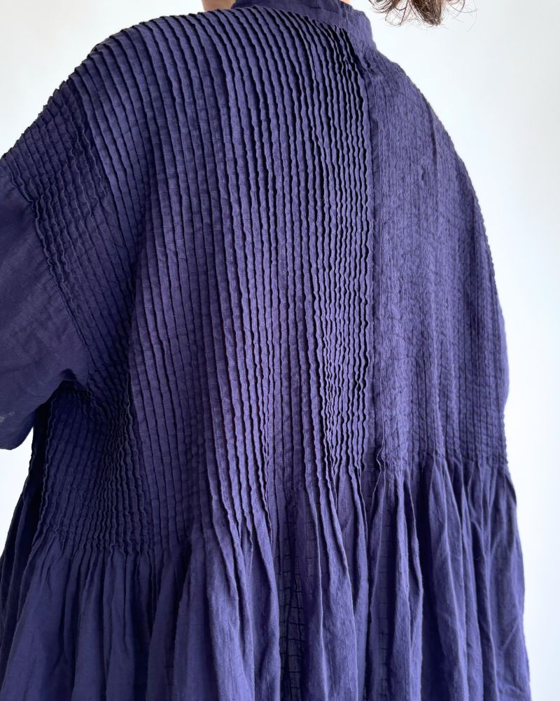 BANDED COLLAR MAXI DRESS WITH PINTUCK DarkPurple