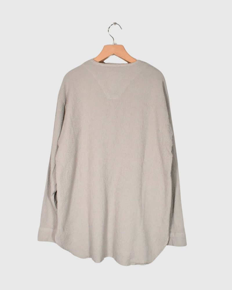 WAFFLE PLAIN OVERDYE HENLY NECK SHIRT MilkyGray