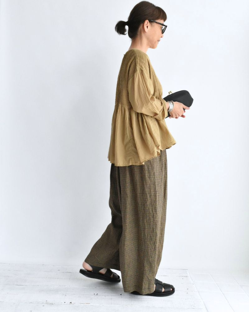 CREW-NECK 3/4 SL SHIRT WITH MINI PINTUCK GrayKhaki