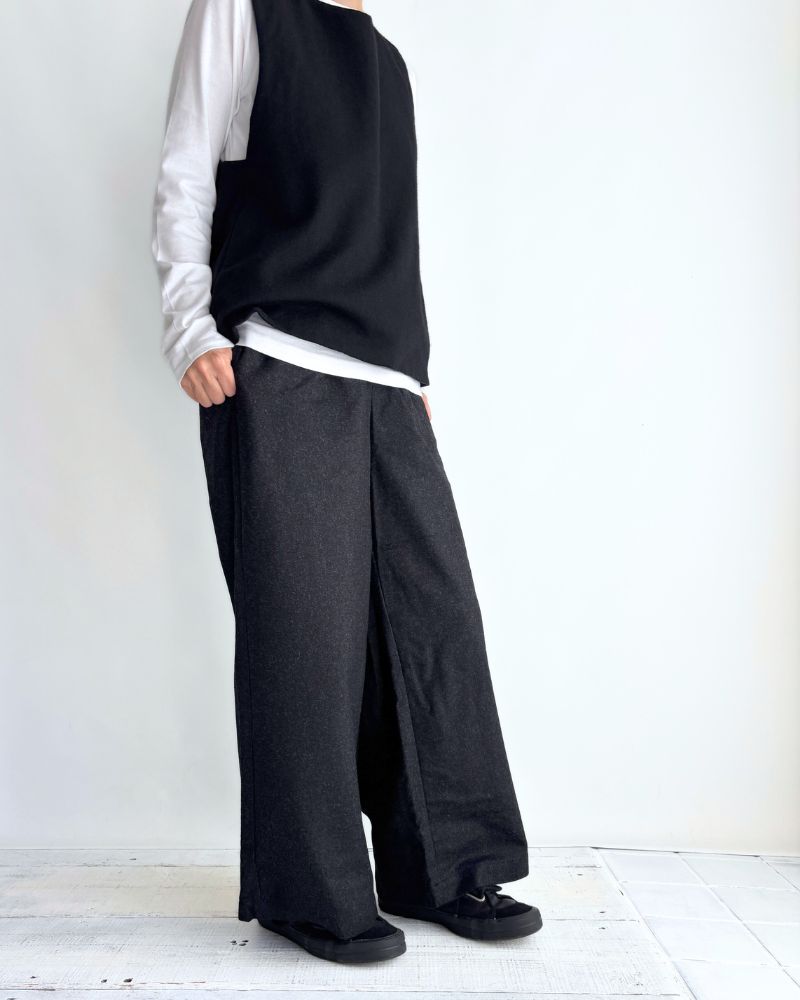 WOOL FLANNEL EASY WIDE PANTS Charcoal