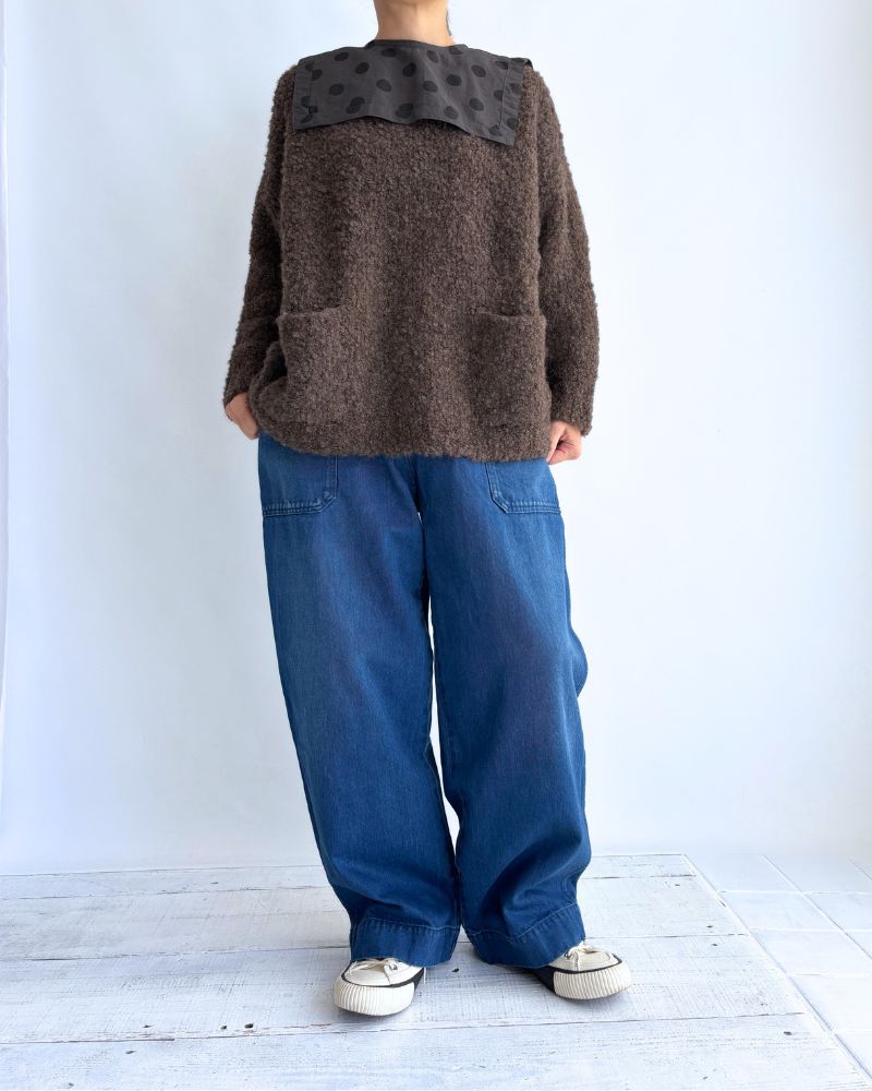 3GG BOUCLE CREW NECK PULLOVER WITH POCKET Brown