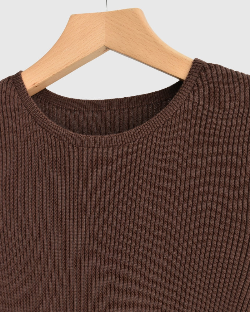 JAPAN WHOLEGARMENT リブニットプルオーバー Brown