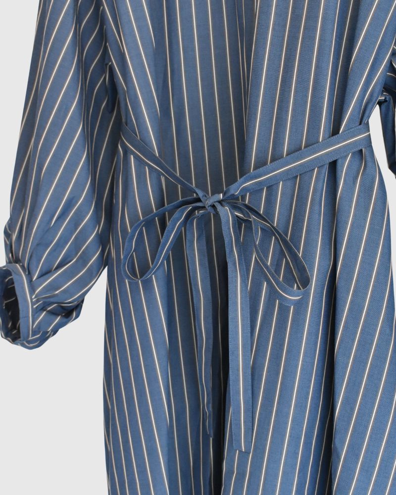 バルーンスリーブ ミディワンピース NavyStripe