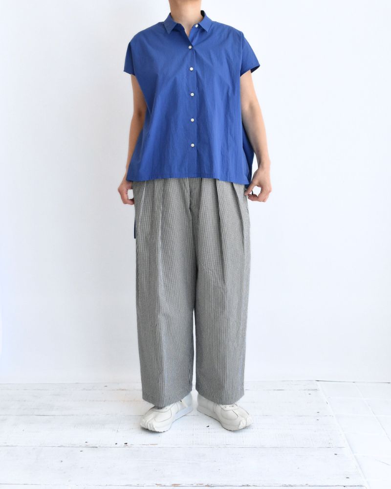 TENDER-W バックギャザーフレンチスリーブブラウス Blue