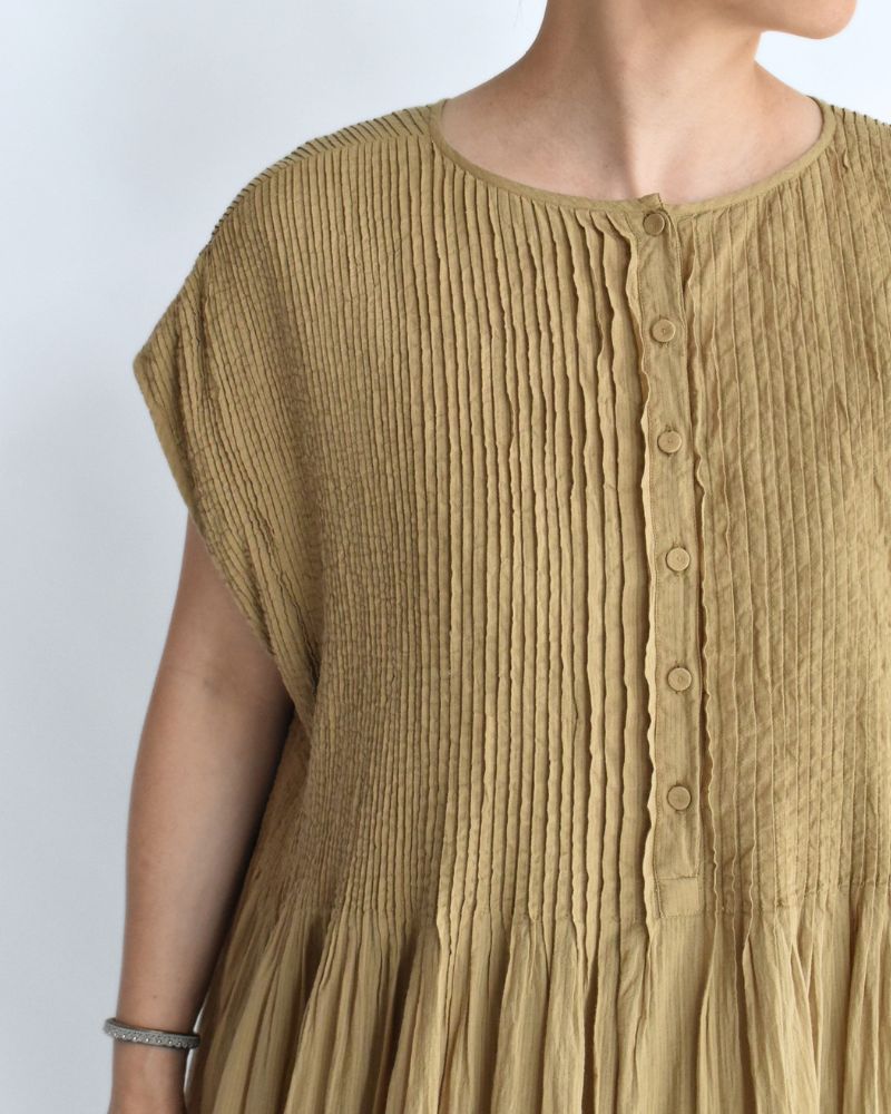 CREW-NECK F/SL DRESS WITH PINTUCK GreyKhaki