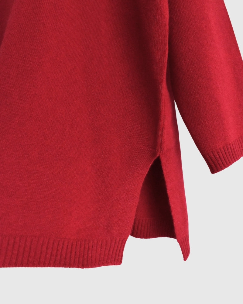 12GG PLAIN STITCH DROP SHOULDER POLO NECK WITH SLIT Red