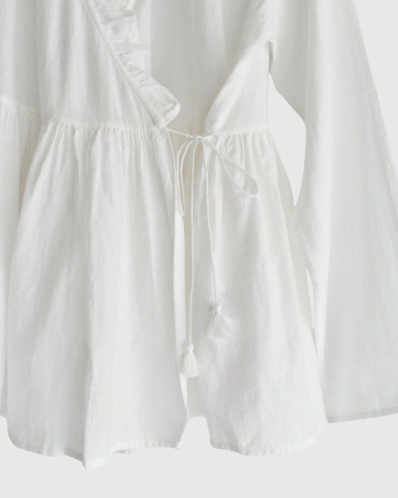 TWILL COTTON KHADI PLAIN FRILL CACHE COEUR White