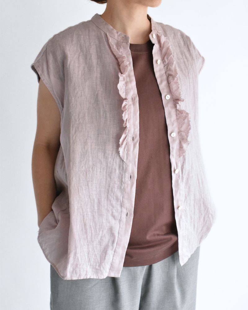 リネンフリル ノースリーブブラウス AshPink