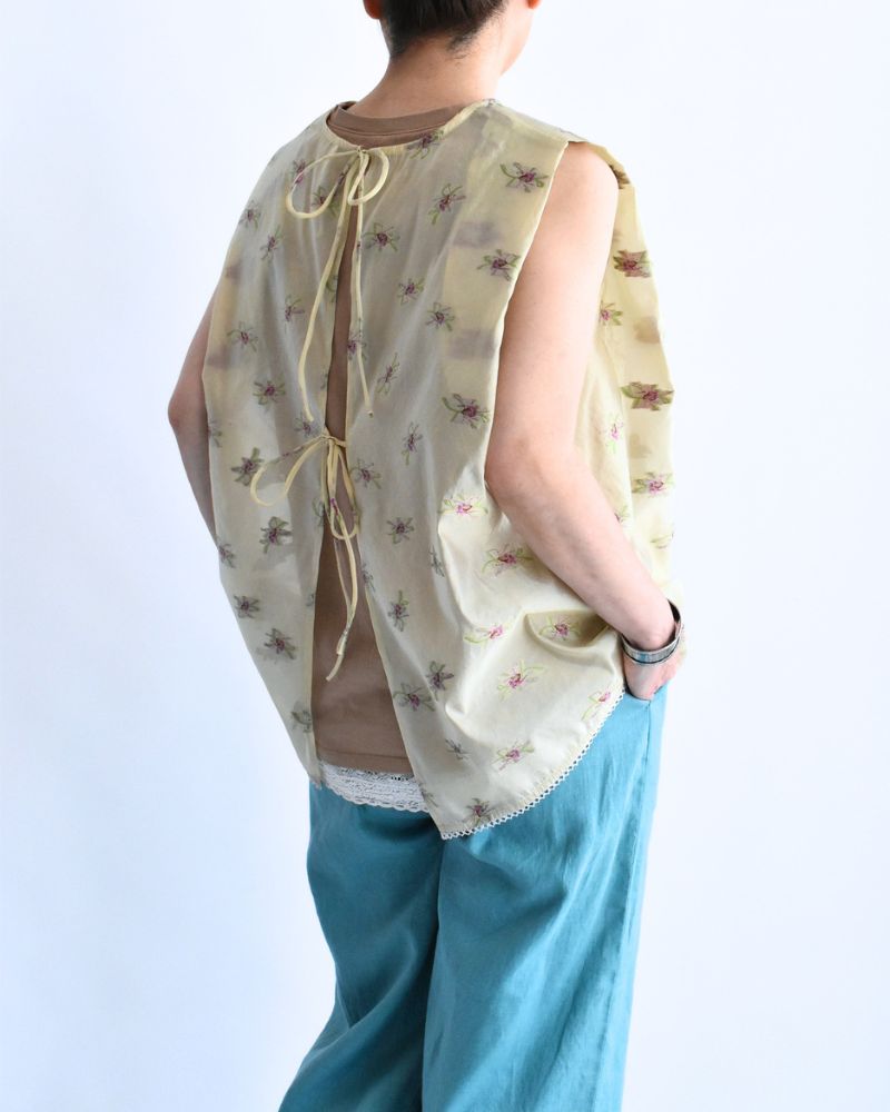 バックオープン シアーフラワーブラウス Yellow/Beige