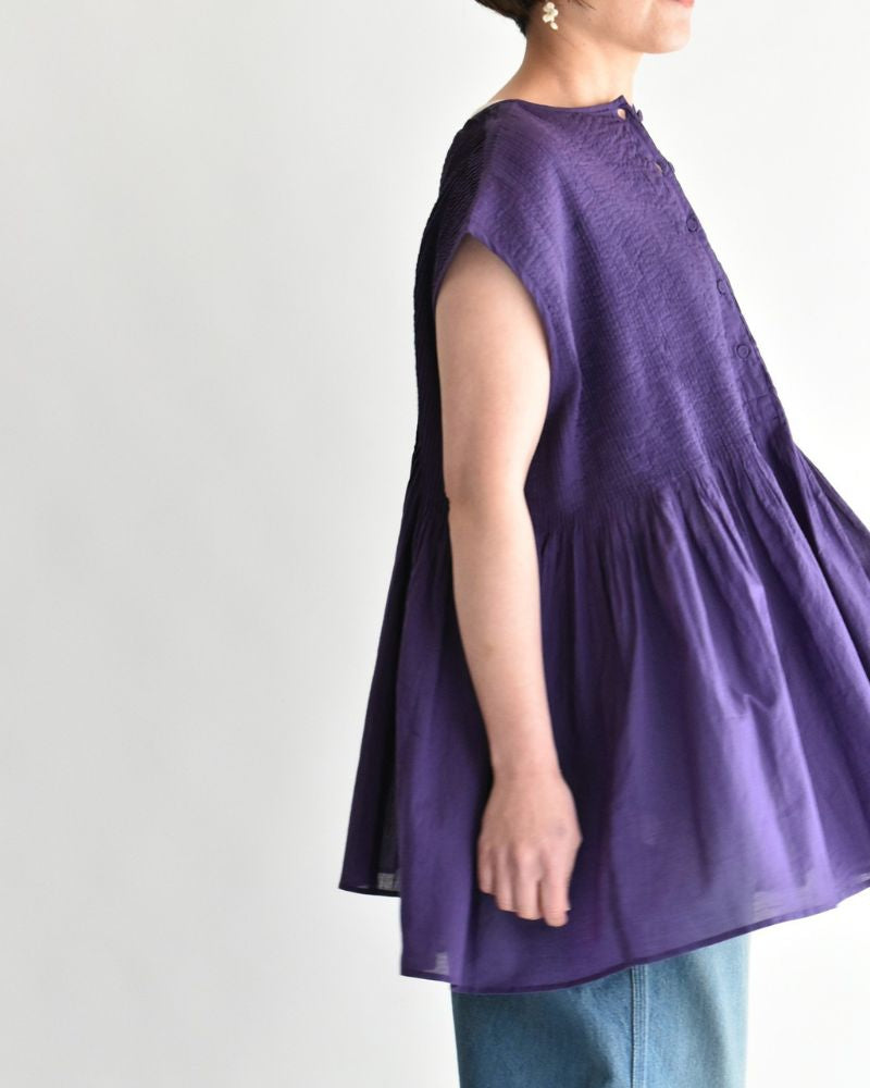 CREW-NECK F/SLEEVE SHIRT WITH MINI PINTUCK Purple