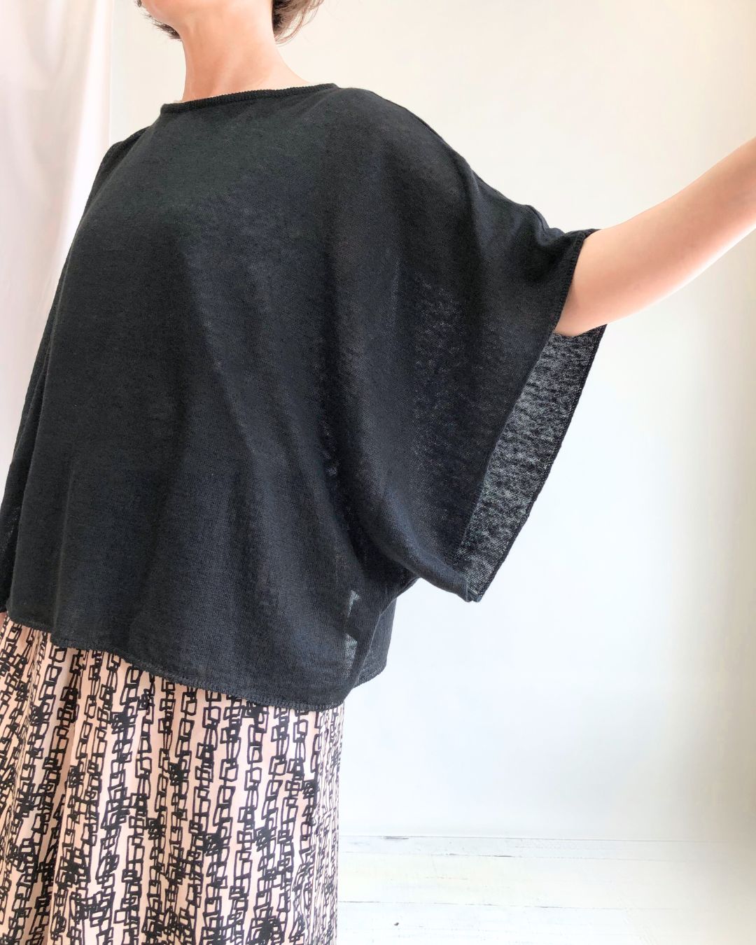【sale】LINEN WIDE SLEEVE PO Black