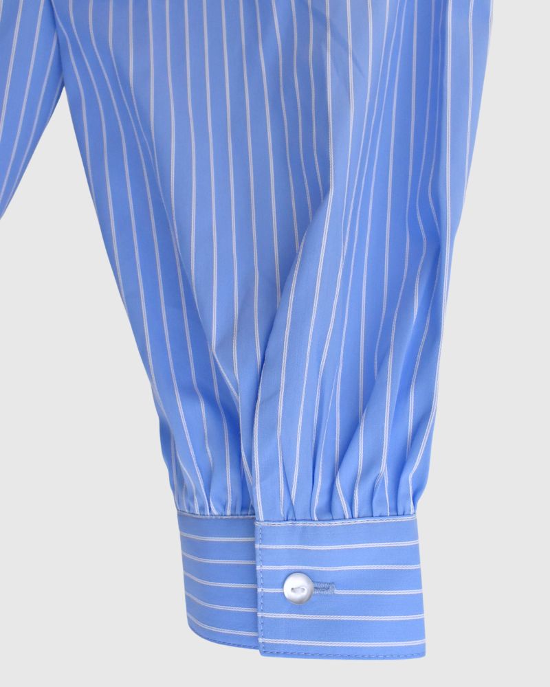 ニットベスト重ね着風ストライプシャツワンピース 'APOLU' Saxe