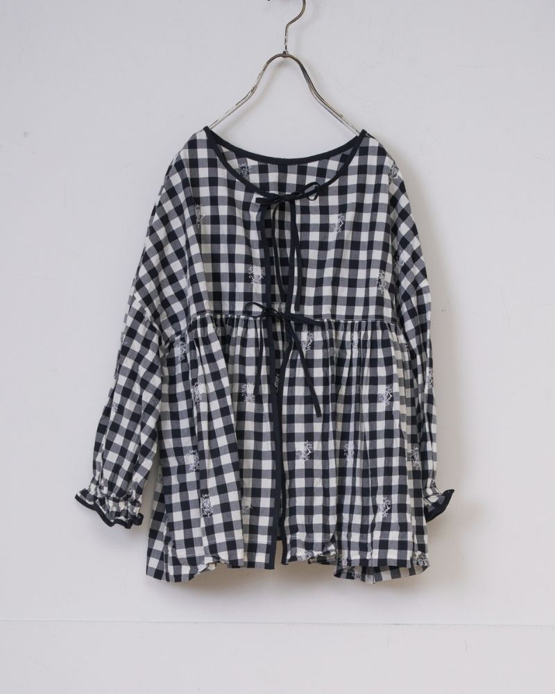 【予約】S/S G1171 ORIGINAL EMBROIDERY LACE GINGHAM GATHER BLOUSE（3月中旬 – 3月末）