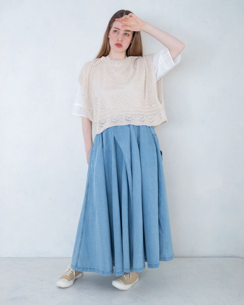 【予約】S/S TB016 ブリーチデニムのサーキュラースカート（3月）