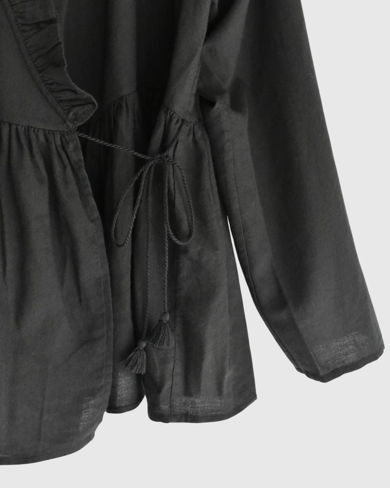 TWILL COTTON KHADI PLAIN (WASH) FRILL CACHE COEUR Black