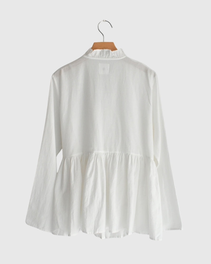 TWILL COTTON KHADI PLAIN FRILL CACHE COEUR White