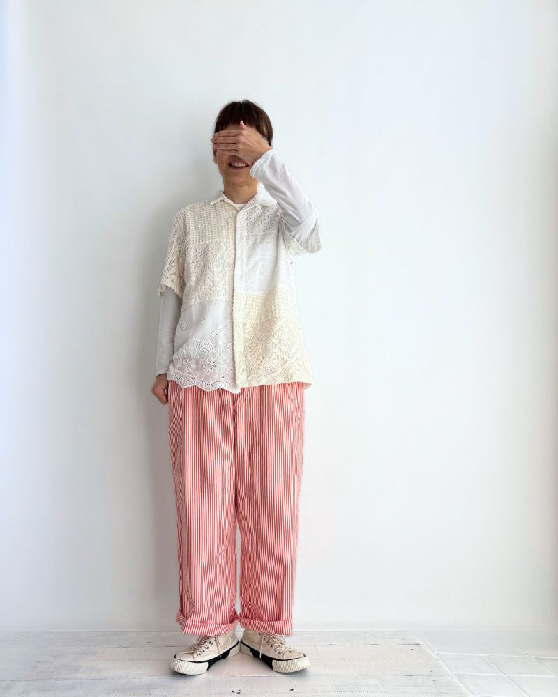 POPLIN STRIPE EASY PANTS OrangeStripe