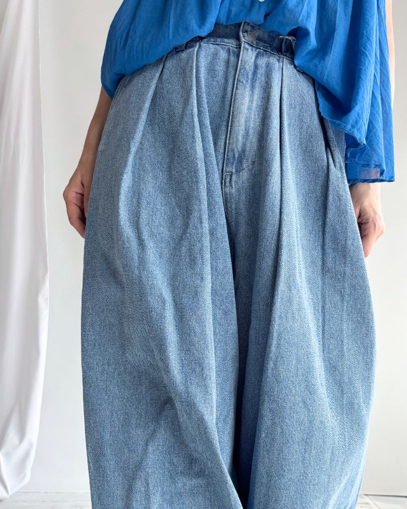裾デザインコクーンシルエットデニム 'SAFY' LightIndigo