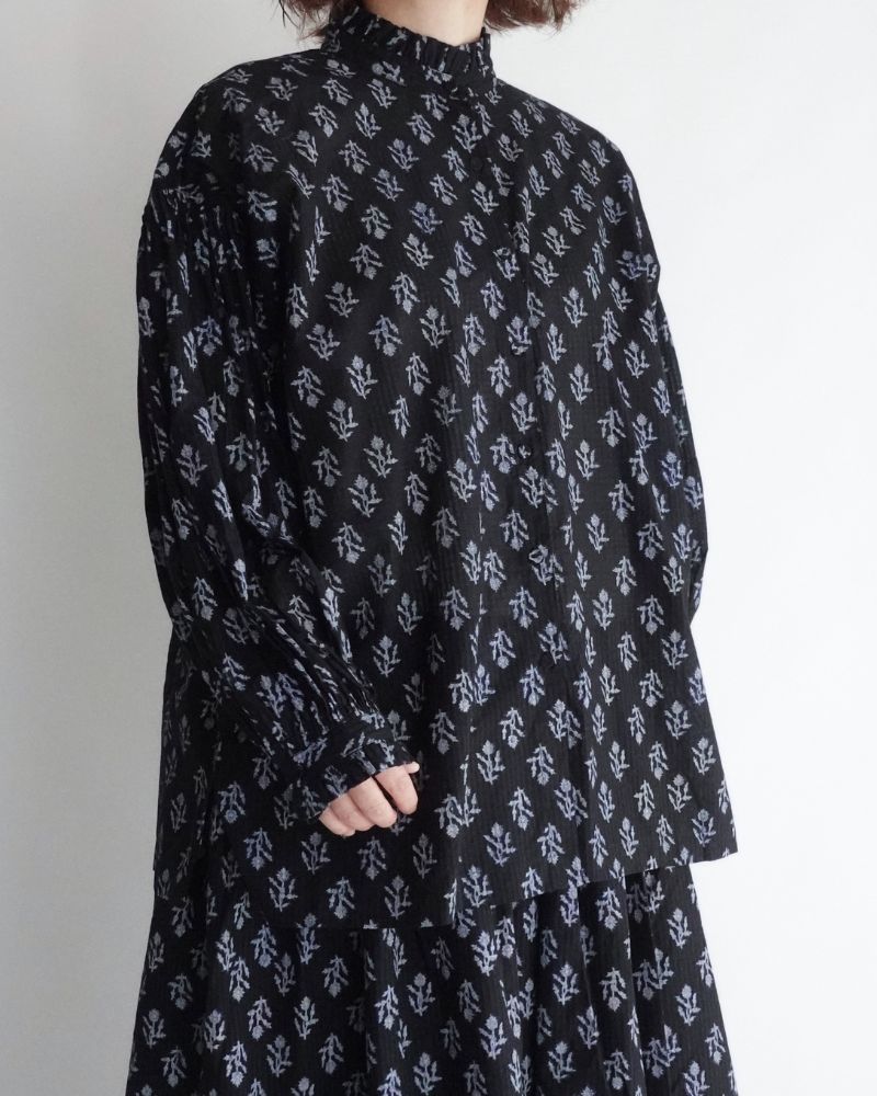 FRILL COLLAR SHIRT WITH MINI PINTUCK Black