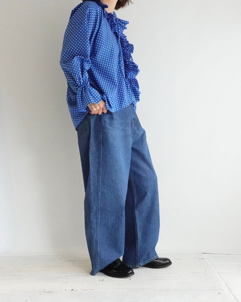 ドットフリルブラウス Blue