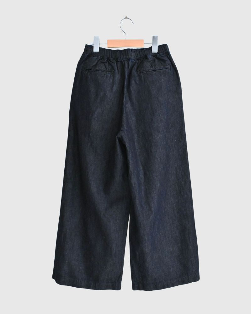 COTTON/LINEN DENIM EASY WIDE PANTS Navy