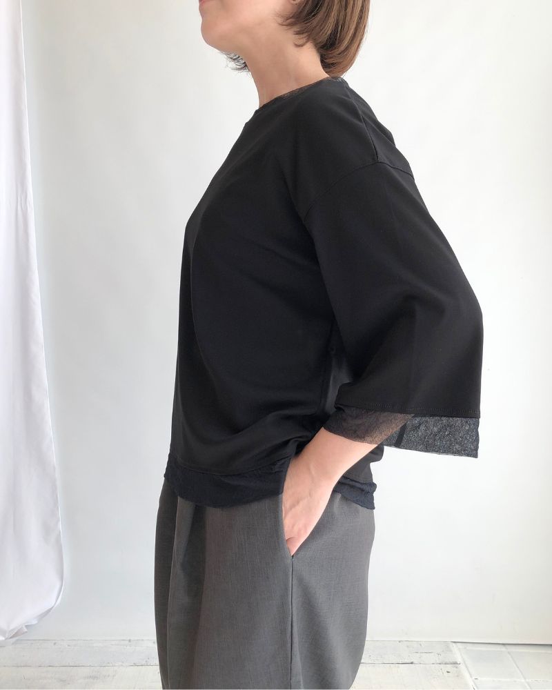 ANAIA SMOOTH/TULLE プルオーバー Black