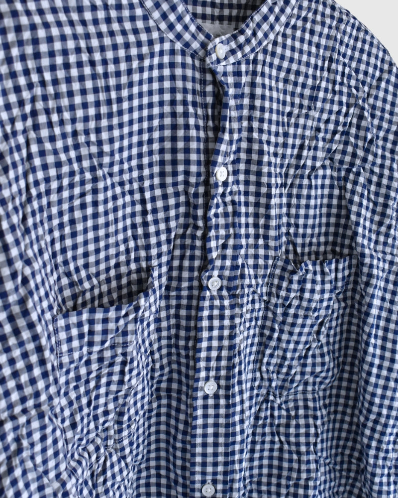 BANDED COLLAR L/SL OVERSIZED SHIRTS BlueGingham