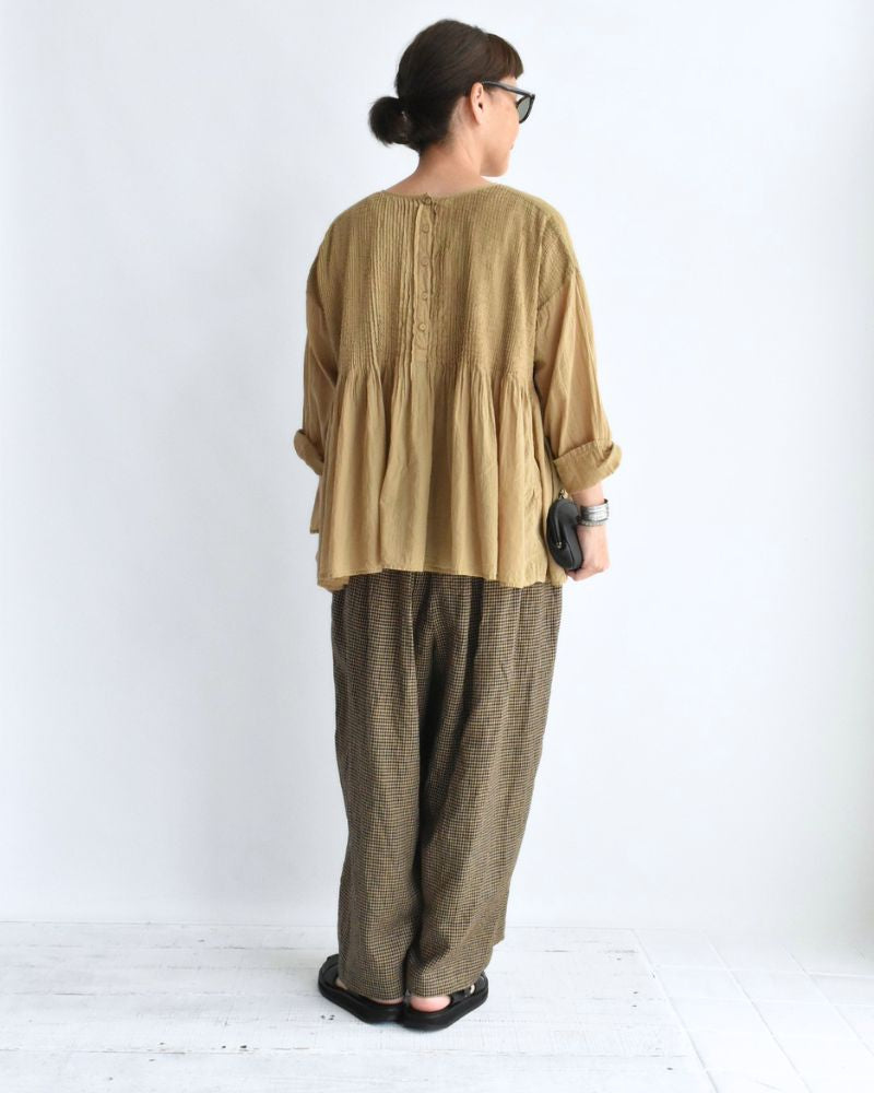 CREW-NECK 3/4 SL SHIRT WITH MINI PINTUCK GrayKhaki