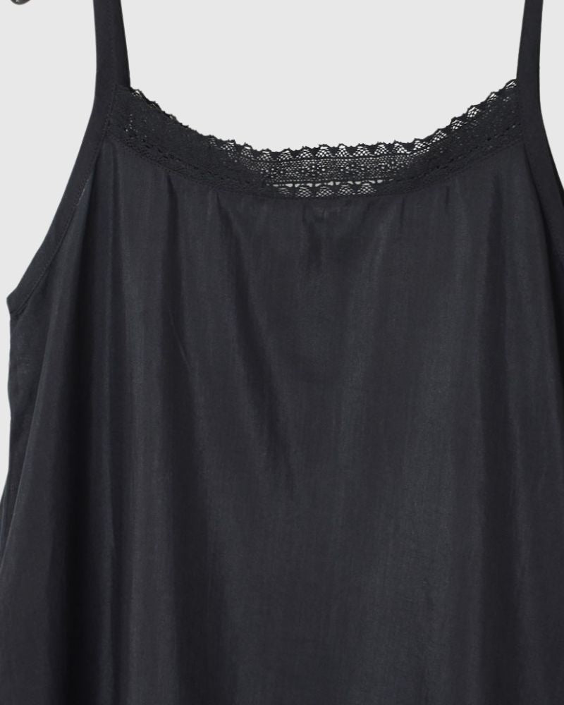 HANDWOVEN COTTON SILK WITH LACE 2WAY CAMISOLE　Black