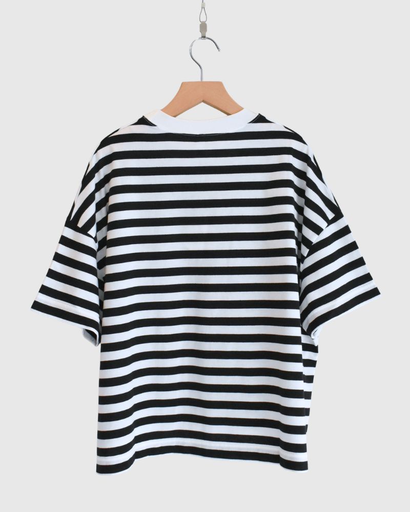 クルーネック スリットTシャツ Black/White