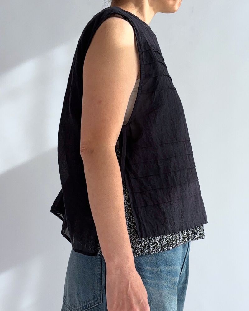 ボイル スリーブレスタックブラウス Navy